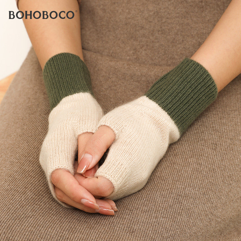 纯山羊绒半指手套女士冬季保暖