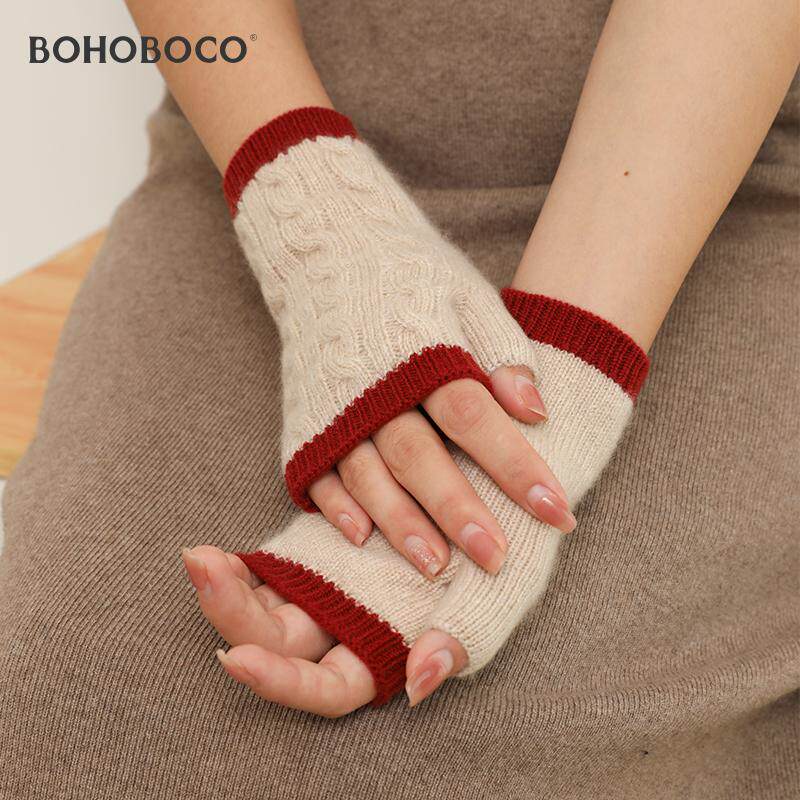 100%山羊绒半指手套女士冬季保暖