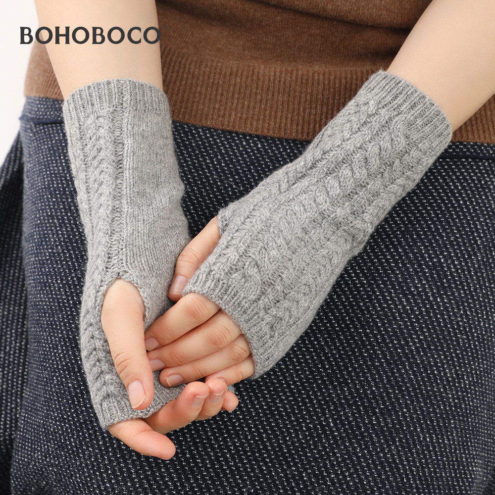 100%羊绒半指手套女秋冬保暖袖套