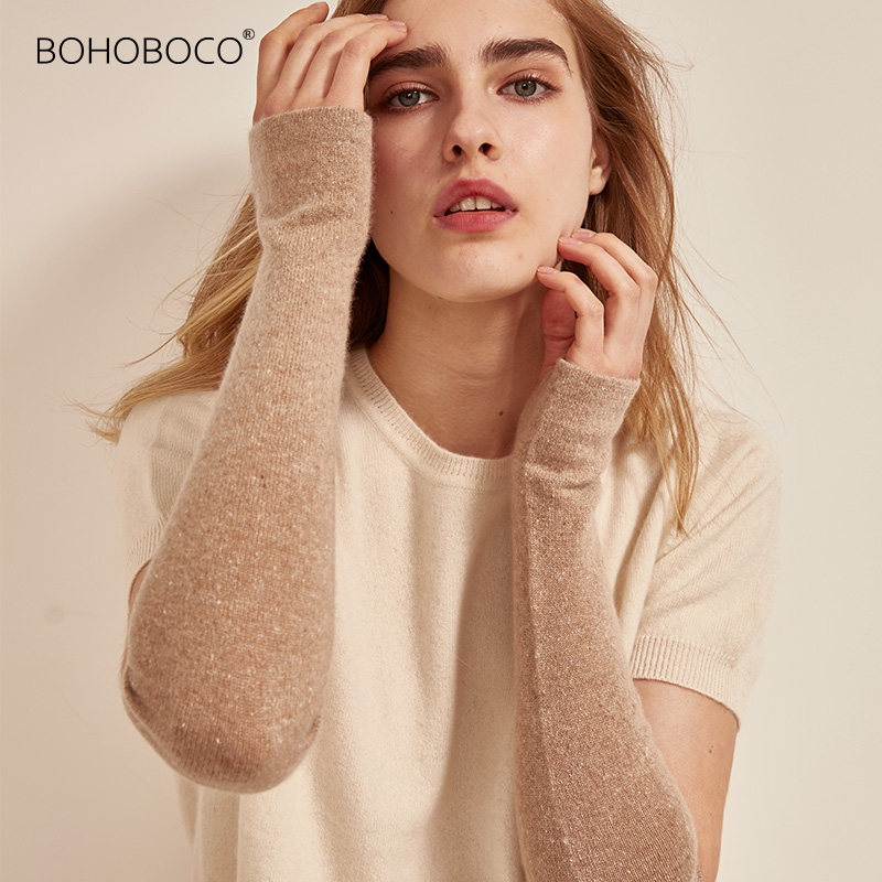 山羊绒无指女士秋冬季针织长手套