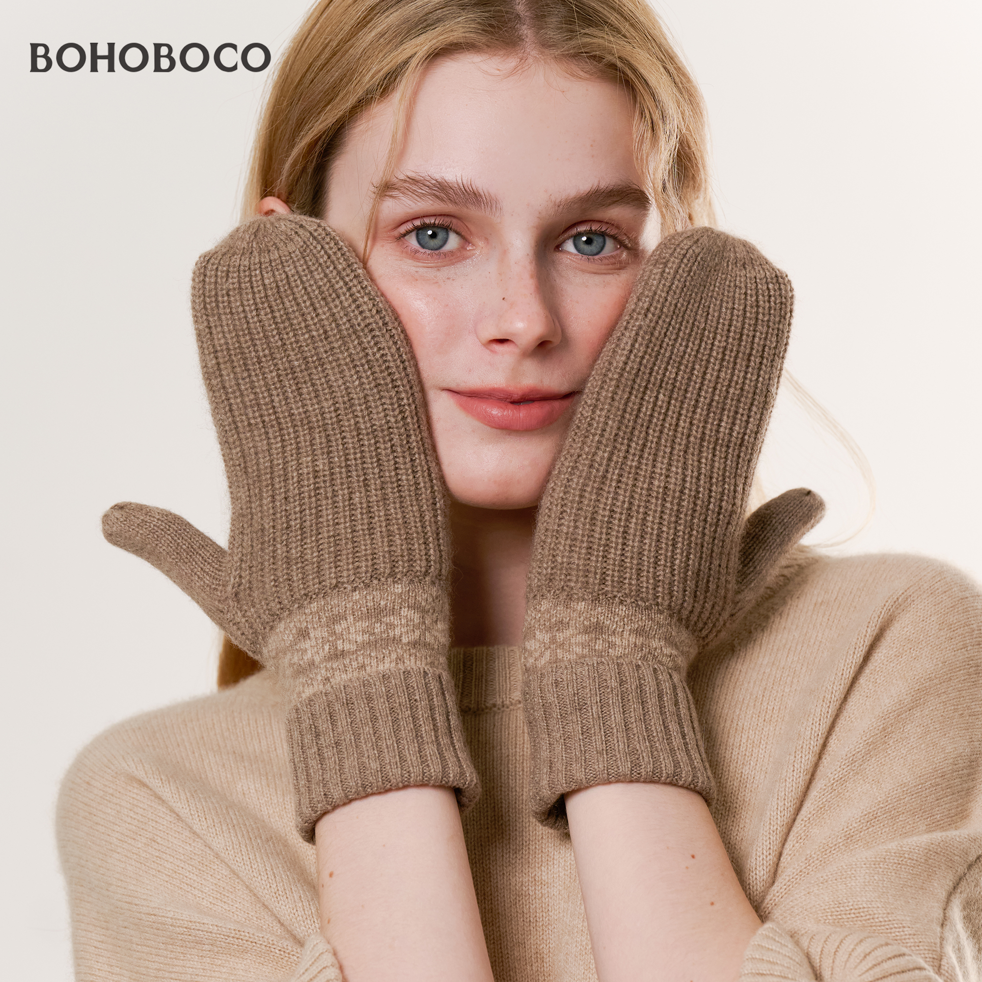 100%山羊绒手套女冬保暖舒适