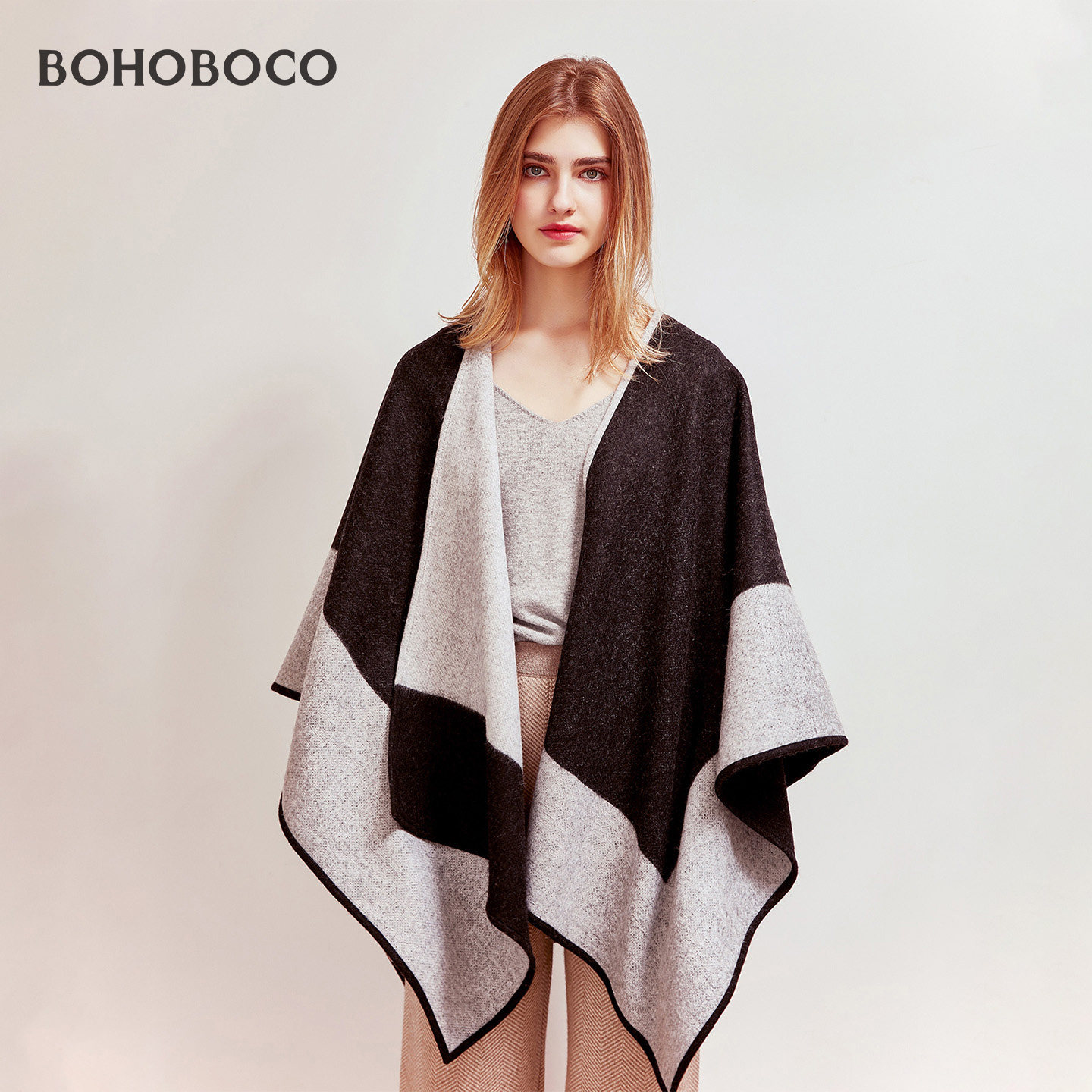 纯羊毛斗篷披肩外搭女秋冬加厚宽