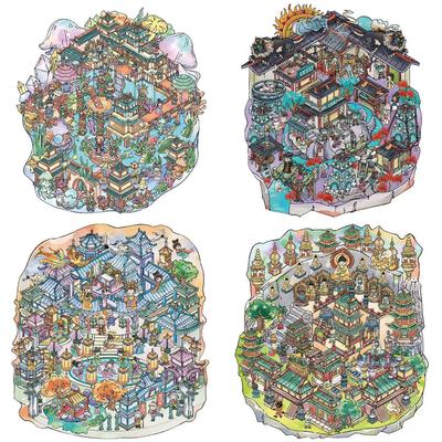 新异神话宫殿大号造景贴纸雷音寺微缩3D立体场景拼贴画手工贴画
