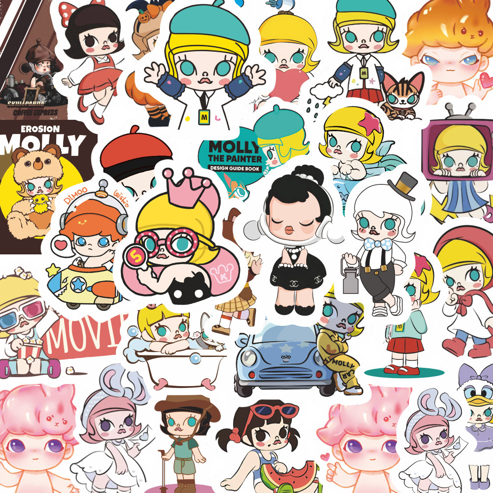 120张可爱molly莫莉卡通贴纸手帐笔记本电脑桌面装饰diy防水贴画
