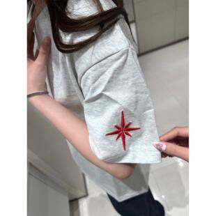 北极星刺绣短袖t恤女夏季国潮牌美式复古高街半袖设计感情侣上衣