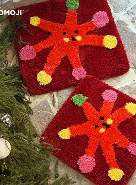 WOOMOJI原创烟花小坐垫子毛绒星星椅子小坐毯红色圣诞新年礼物