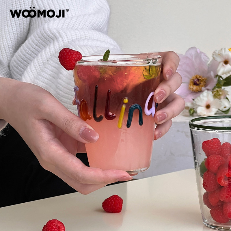 WOOMOJI原创玻璃水杯子字母高颜值ins风少女心设计感礼物小众,餐饮具,玻璃杯,淘宝优惠券,粉丝福利购,淘宝优惠卷