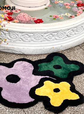 WOOMOJIxDAWAN艺术家插画地毯垫子卧室床边客厅沙发花朵可爱ins风