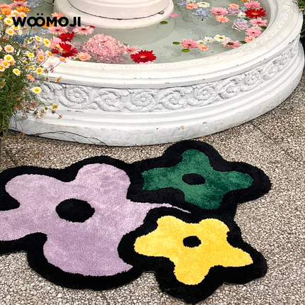WOOMOJIxDAWAN艺术家插画地毯垫子卧室床边客厅沙发花朵可爱ins风