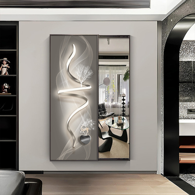 轻奢推拉镜子装饰画现代简约隐藏式穿衣全身镜玄关画卧室走廊过道