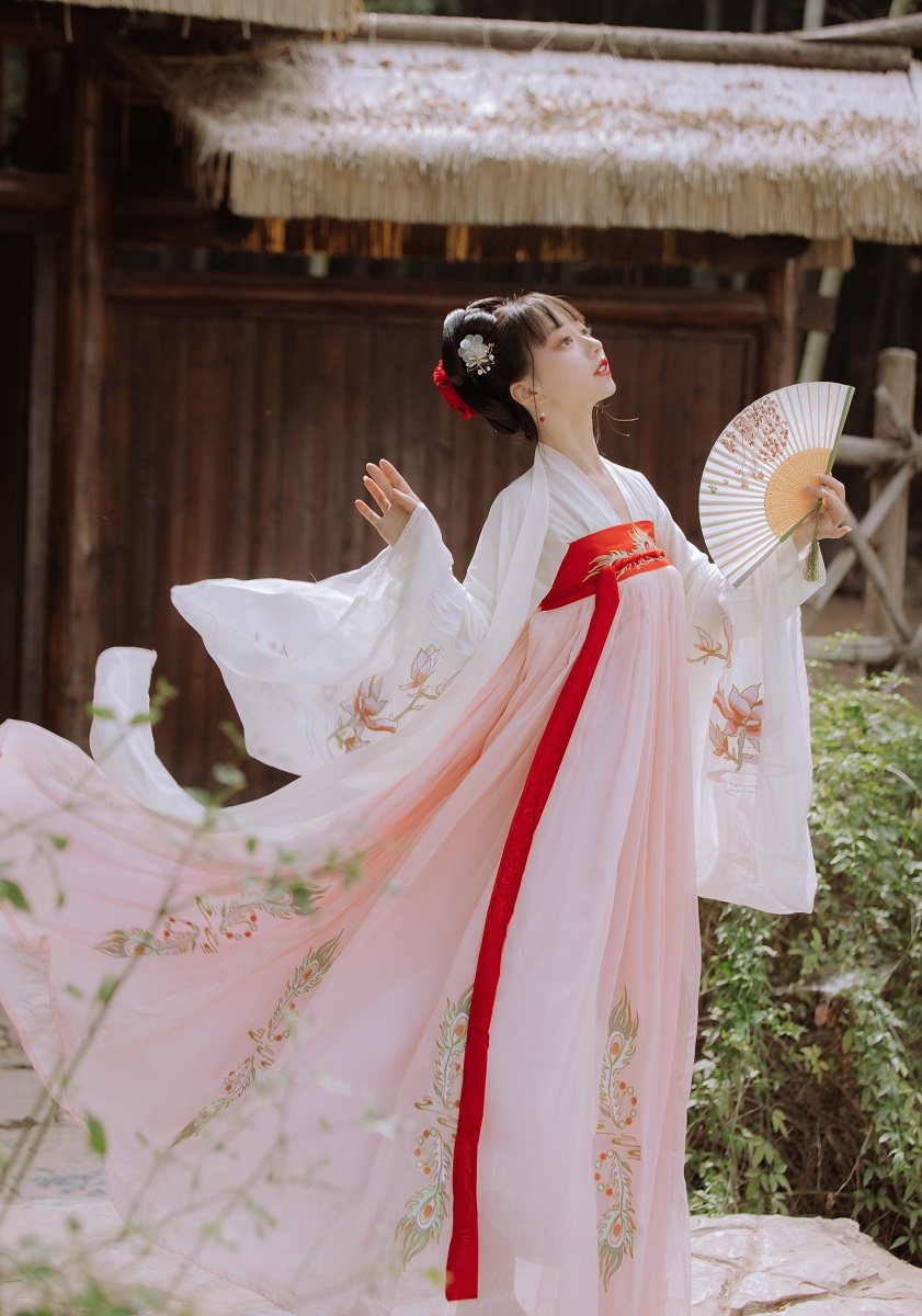 默等原创正品【凤凰】汉服女两片式齐胸襦裙重工刺绣粉色大袖衫