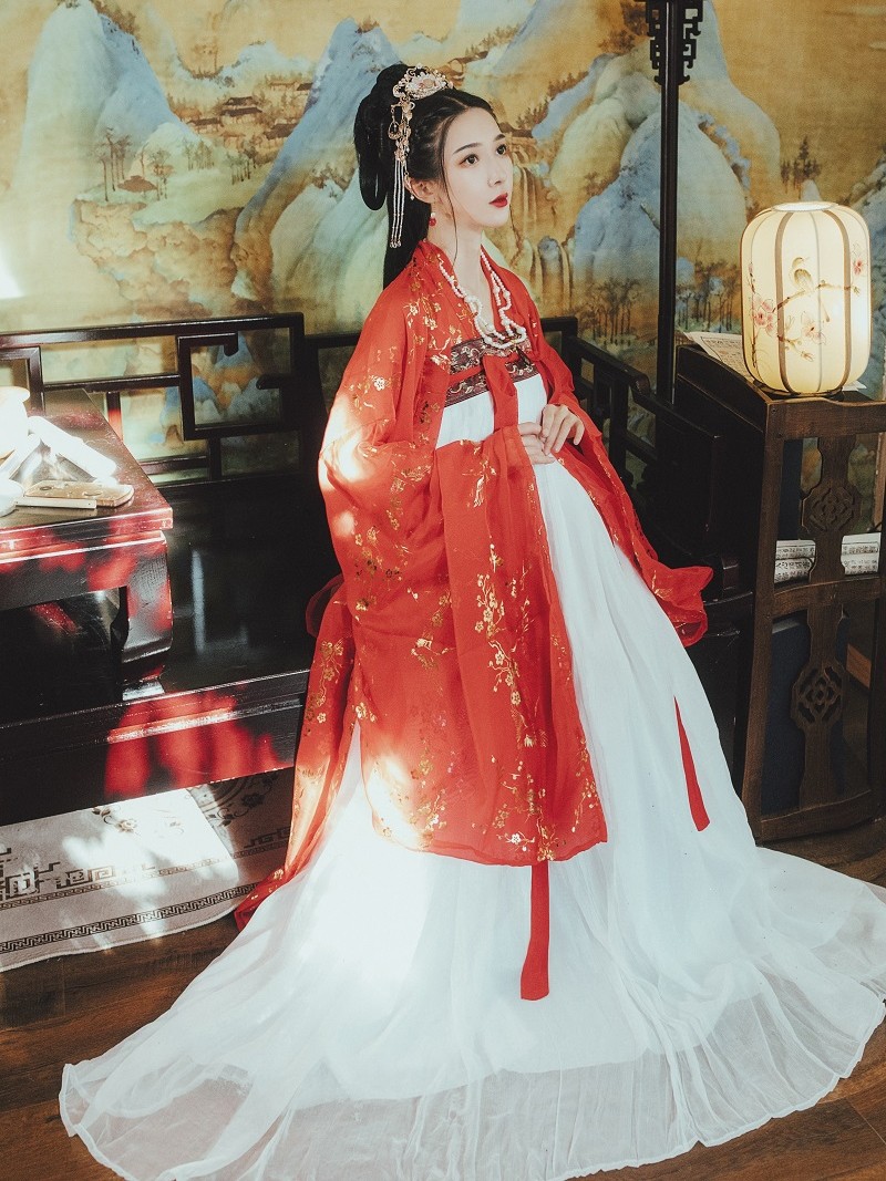 默等原创【金梅鹤】汉服女两片式齐胸襦裙白菜价6米裙红色大袖衫