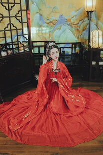 默等原创金梅鹤汉服女两片式齐胸襦裙白菜价6米摆裙红大袖衫