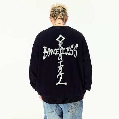 BONELESS十字架涂鸦保暖毛衣