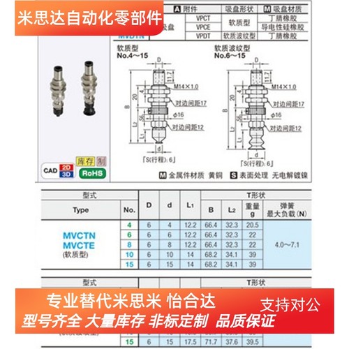 米思米MISUMI波纹吸盘MVDTN15 MVDTN6/8 MVDTN10带弹簧缓冲VPDT15