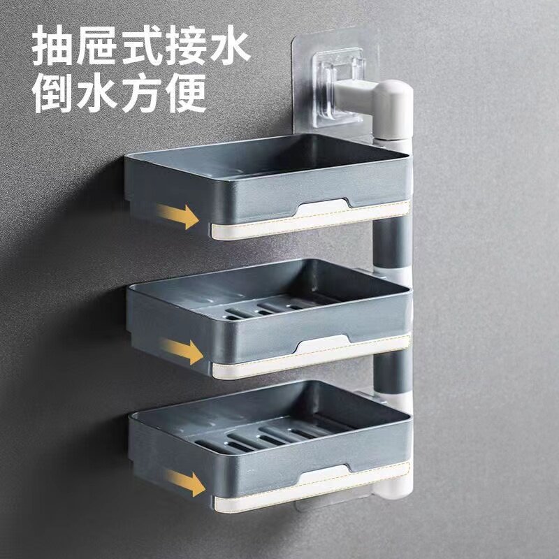 肥皂盒免打孔香皂盒卫生间置物架吸盘壁挂式沥水创意家用白色双层