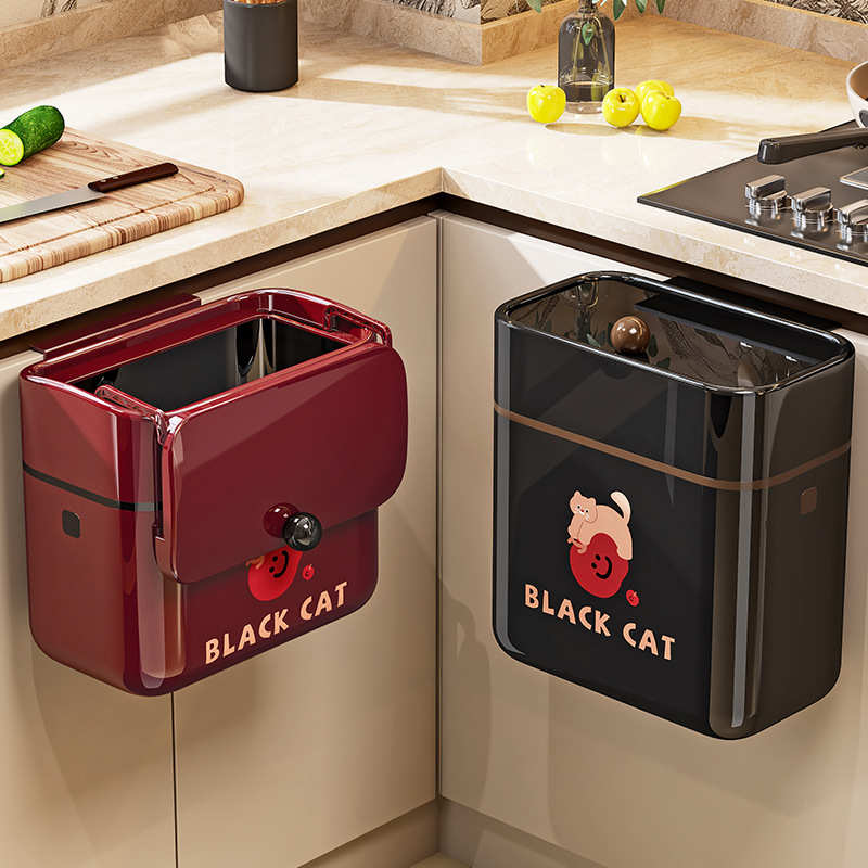 厨房垃圾桶挂式家用2025新款中古风橱柜门壁挂高颜值免弯腰大容