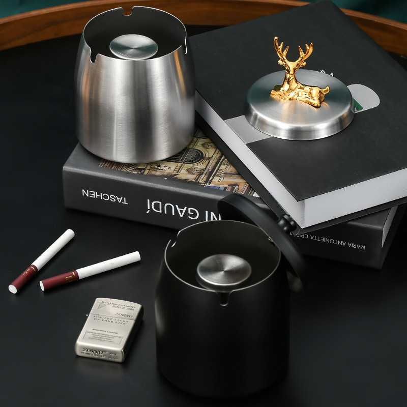 加厚防风不锈钢菸灰缸带盖子子子