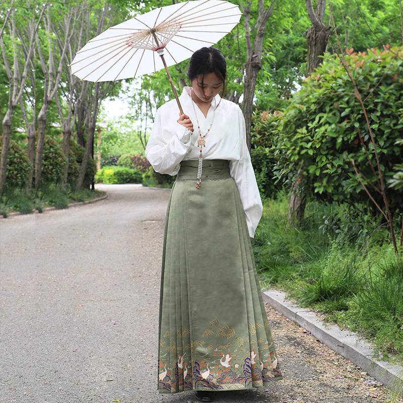 FEI YULU의 원래 명나라 HANFU [QIANLI JIANGSHAN] 여성의 봄 여름 일상 생활을 위한 비행기 소매를 개선한 새로운 중국 스타일의 말 얼굴 스커트