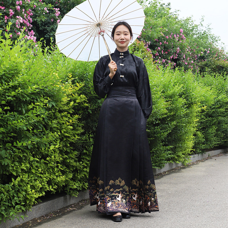 FEI YULU의 원래 명나라 HANFU [QIANLI JIANGSHAN] 여성의 봄 여름 일상 생활을 위한 비행기 소매를 개선한 새로운 중국 스타일의 말 얼굴 스커트