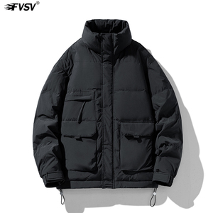 冬季美式休闲工装潮牌立领羽绒服男白鸭绒外套情侣宽松保暖面包服