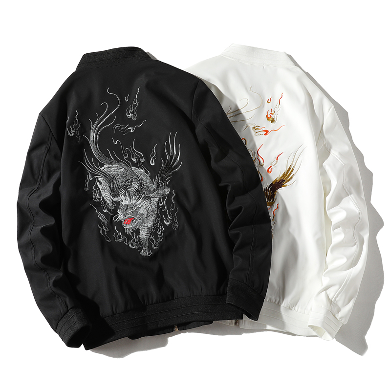 重工刺绣外套飞行夹克棒球服男