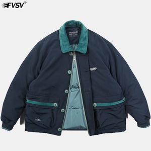 冬季vintage复古翻领宽松工装潮牌男加厚羽绒服飞行夹克情侣外套