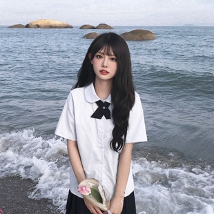 短袖女2026新款潮jk白衬衫女百搭显瘦圆领学院风制服上衣长袖衬衣