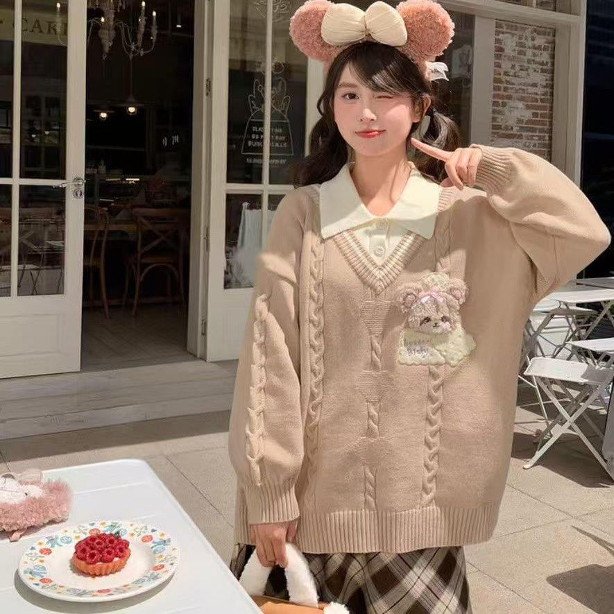 学院风可爱小熊刺绣针织衫
