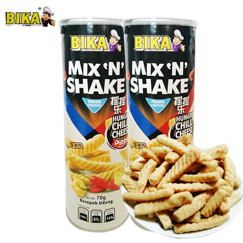 bika malaysia imported spicy shrimp crackers 70g/barrel