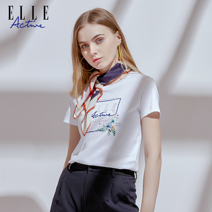 Active2026春夏法式 百搭时尚 短袖 修身 上衣 t恤女圆领体恤衫 ELLE