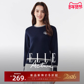 高级拼色内搭宽松打底衫 ELLE Active学院风毛织上衣女圆领针织衫