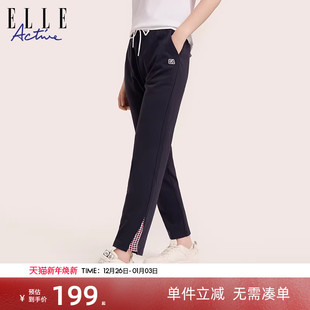 撞色格纹休闲裤 女2025新款 子 Active高级感别致直筒裤 ELLE