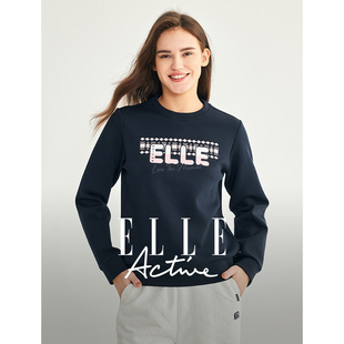 ELLE 内搭印花套头运动上衣 Active活力减龄圆领卫衣女春秋新款