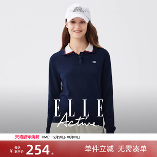 ELLE 假两件翻领上衣 Active户外穿搭高尔夫运动polo领针织衫