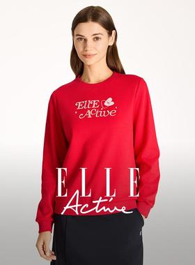ELLE Active本命马年新春红色卫衣女质感刺绣圆领套头衫长袖上衣