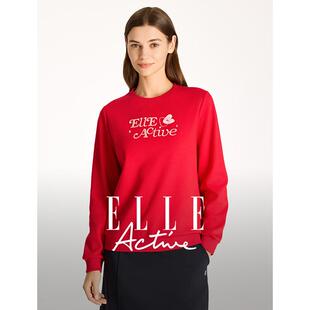 上衣时尚 长袖 Active本命年红色卫衣女质感刺绣圆领套头衫 ELLE