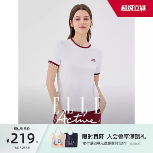ELLE Active户外穿搭圆领上衣女2025夏新款 运动短袖 t恤白色体恤衫