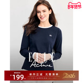 ELLE t恤女春秋显瘦运动上衣圆领宽松假两件打底衫 Active修身 长袖