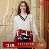 叠穿坎肩时尚 ELLE Active高智老钱风V领针织背心白色毛织马甲无袖