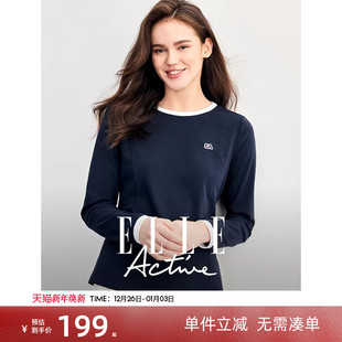 显瘦运动上衣圆领宽松假两件打底衫 ELLE t恤女秋季 长袖 Active修身