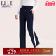 ELLE 女舒适 直筒高腰垂感阔腿裤 Active显瘦条纹运动长裤 休闲裤