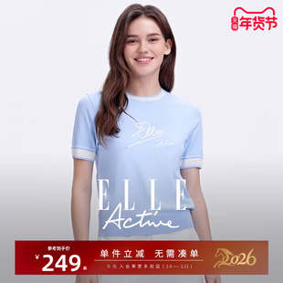 ELLE Active户外运动风针织衫女2026春夏款短袖t恤清爽透气上衣蓝
