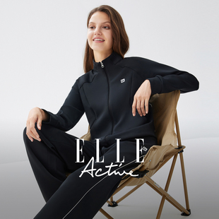 ELLE Active时尚运动套装女高级感黑色卫衣外套休闲长裤两件搭配