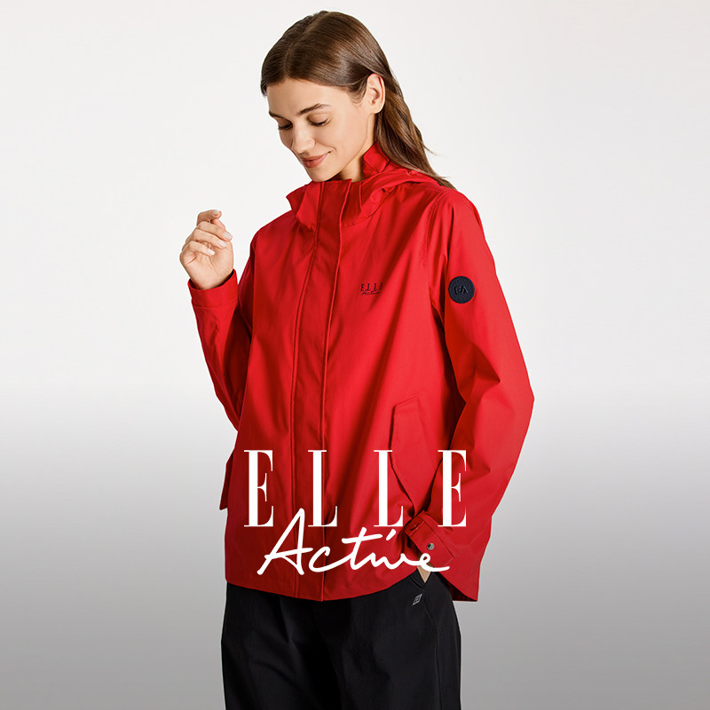 ELLE Active本命年新春红色风衣外套女薄款高级时尚时髦连帽夹克