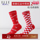红色袜子透气中筒袜时尚 ELLE Active新款 提花运动女袜透气舒适