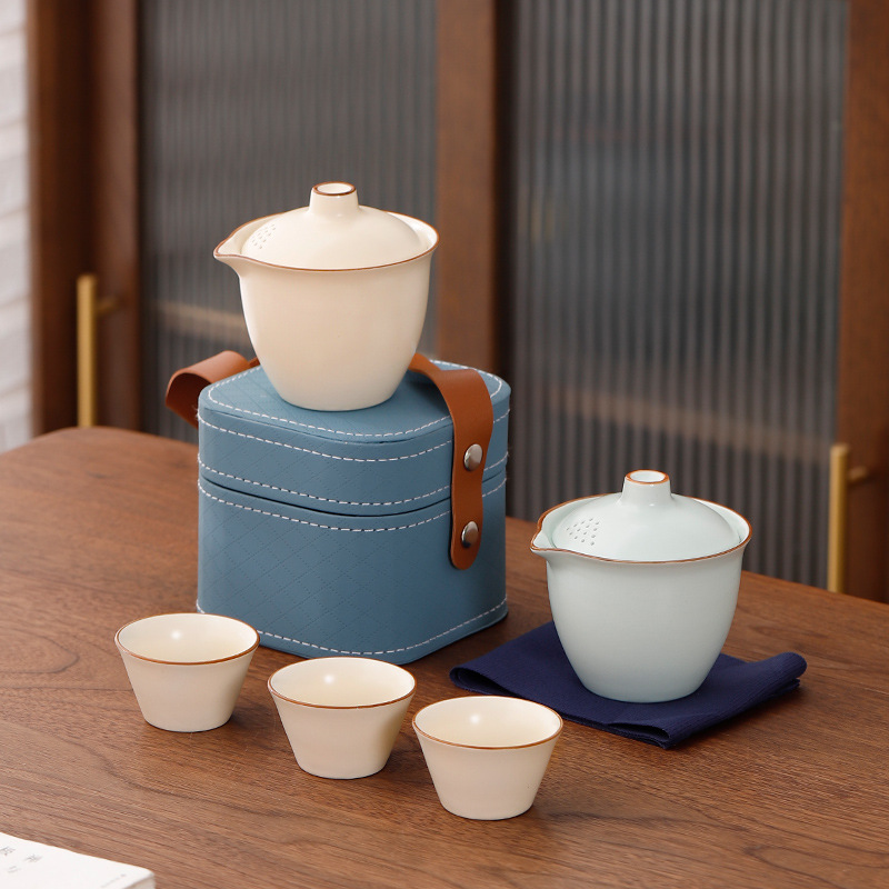 汝窑旅行茶具一壶三杯式户外陶瓷快客杯套装商务活动伴手礼品