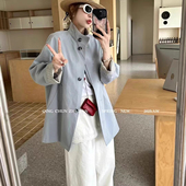 外套潮 中长款 格子翻边立领休闲风衣女欧洲站2025早春新款 欧货女装