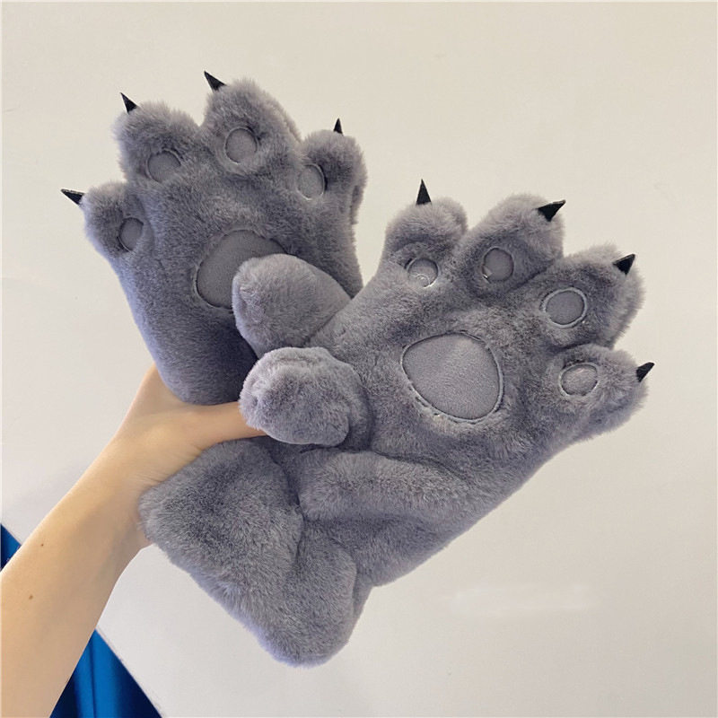 网红猫爪熊掌手套男女学生韩版冬季加绒加厚全指可爱毛绒防寒保暖