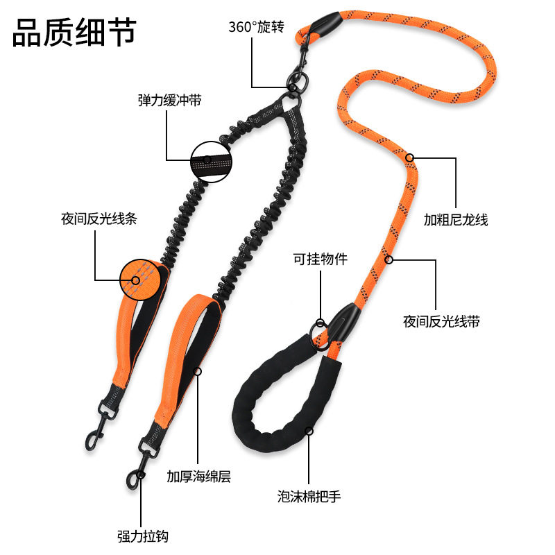 厂家现货一拖二狗狗弹力